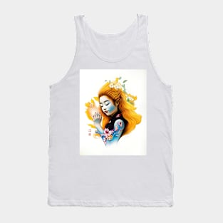 Japanese Art - Gold Flowers Tank Top